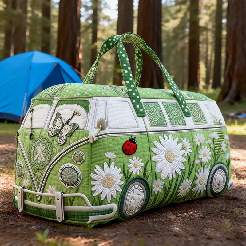 Floral And Butterfly Print Quilted Duffle Bag