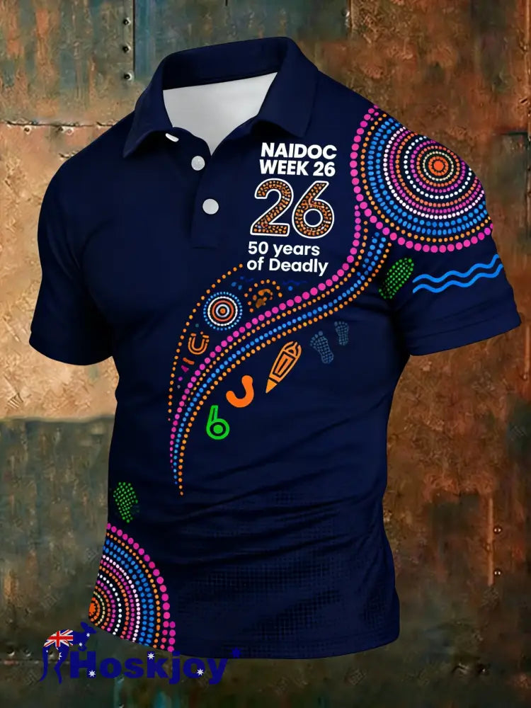 Men’s AU Aboriginal Art NAIDOC Week Printed T-Shirt - Navy Blue / S