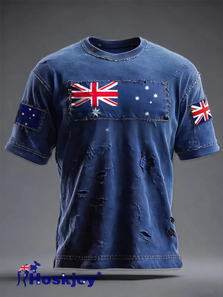 Men’s AU Flag Art Printed T-shirt Royal Blue / S