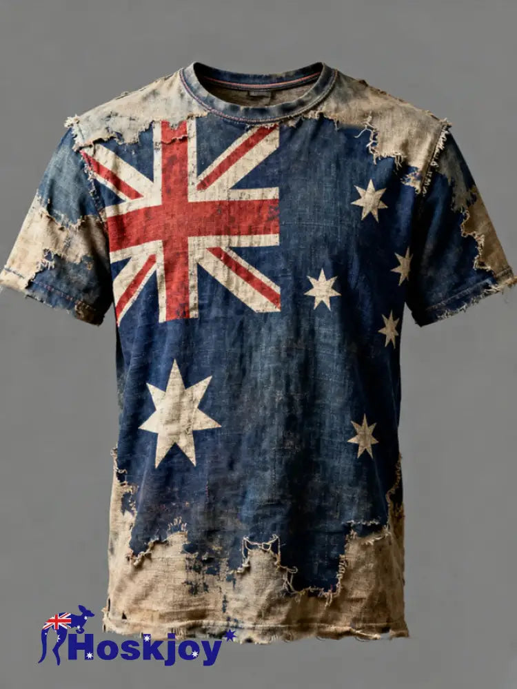 Men’s AU Flag Art Printed T-shirt Royal Blue / S