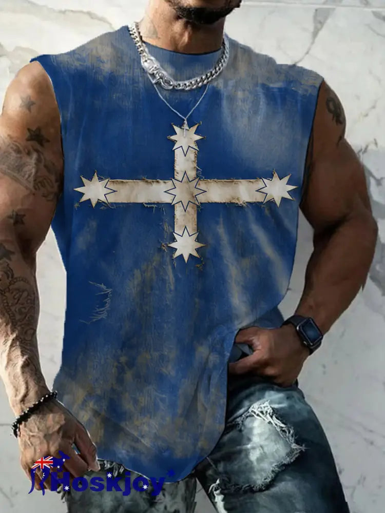 Men’s Aussie Flag Art Proud Printed Vest Blue / S