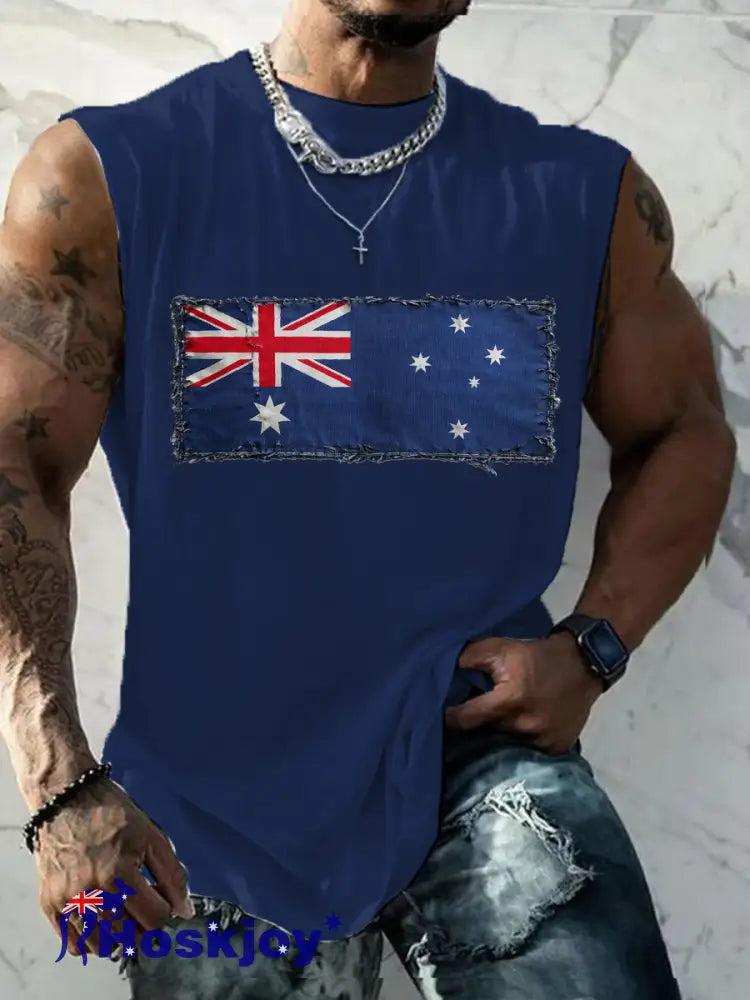 Men’s Aussie Flag Art Proud Printed Vest Navy Blue / S