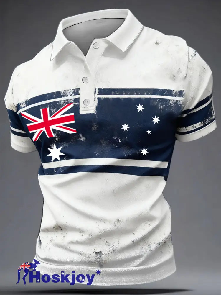 Men’s Aussie Proud AU Flag Art Printed Casual Tops White / S