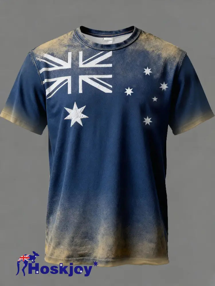 Men’s Aussie Proud AU Flag Art Printed T-shirt Navy Blue / S