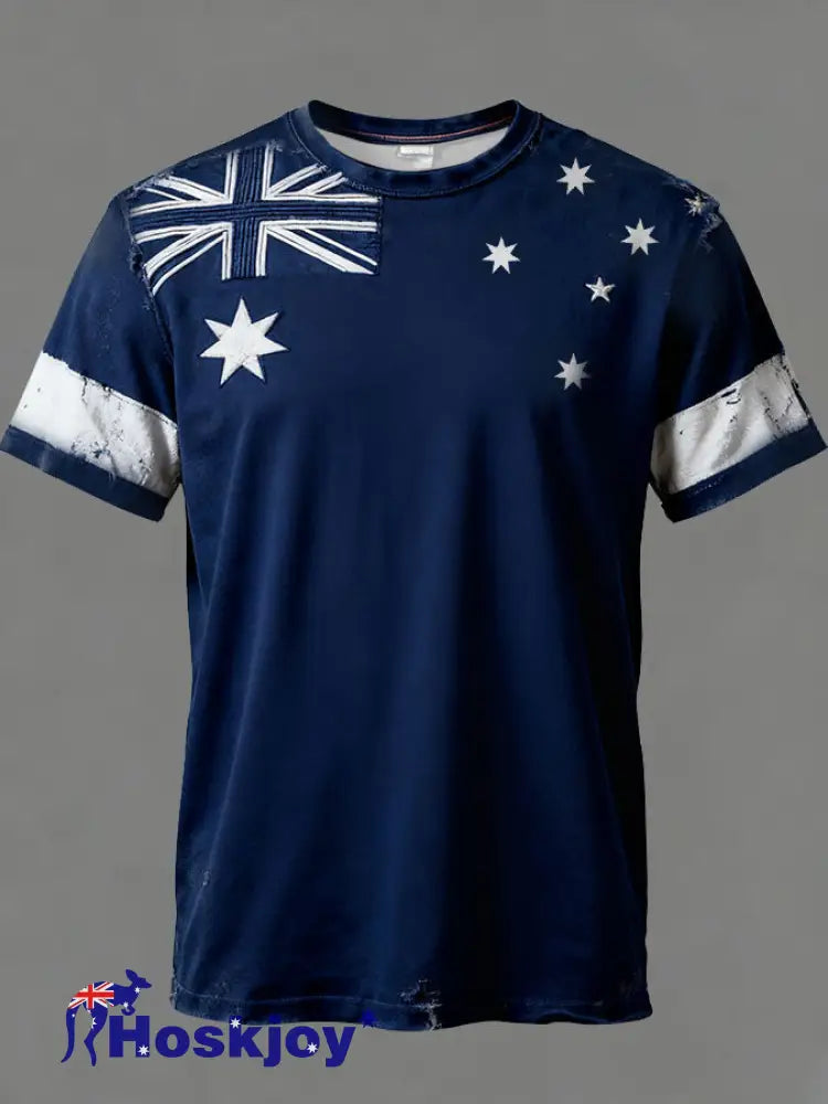 Men’s Aussie Proud AU Flag Art Printed T-shirt Navy Blue / S