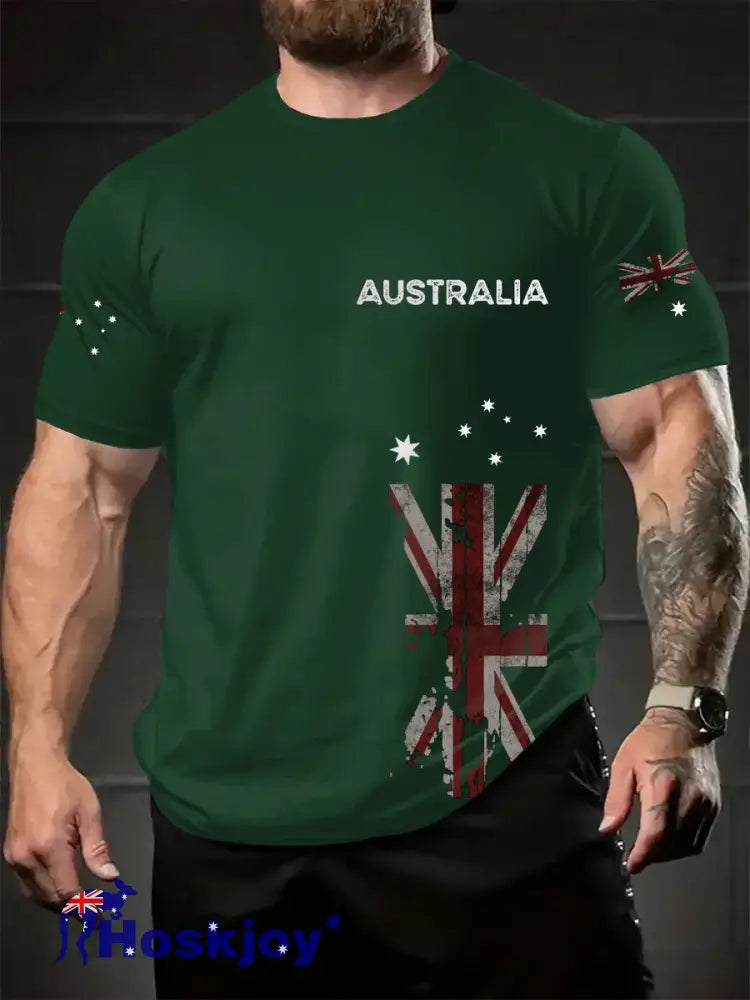 Men’s Australia Patriotic Printed T-shirt Dark Green / S