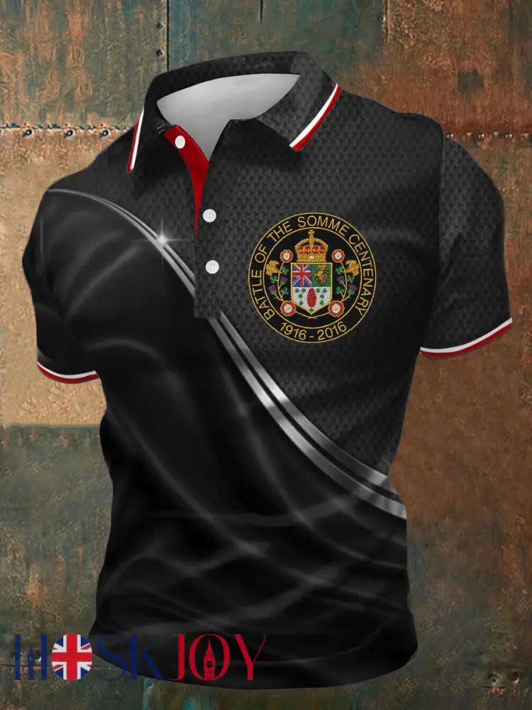 Men’s Battle of The Somme Veteran Printed Casual Tops - Black / S