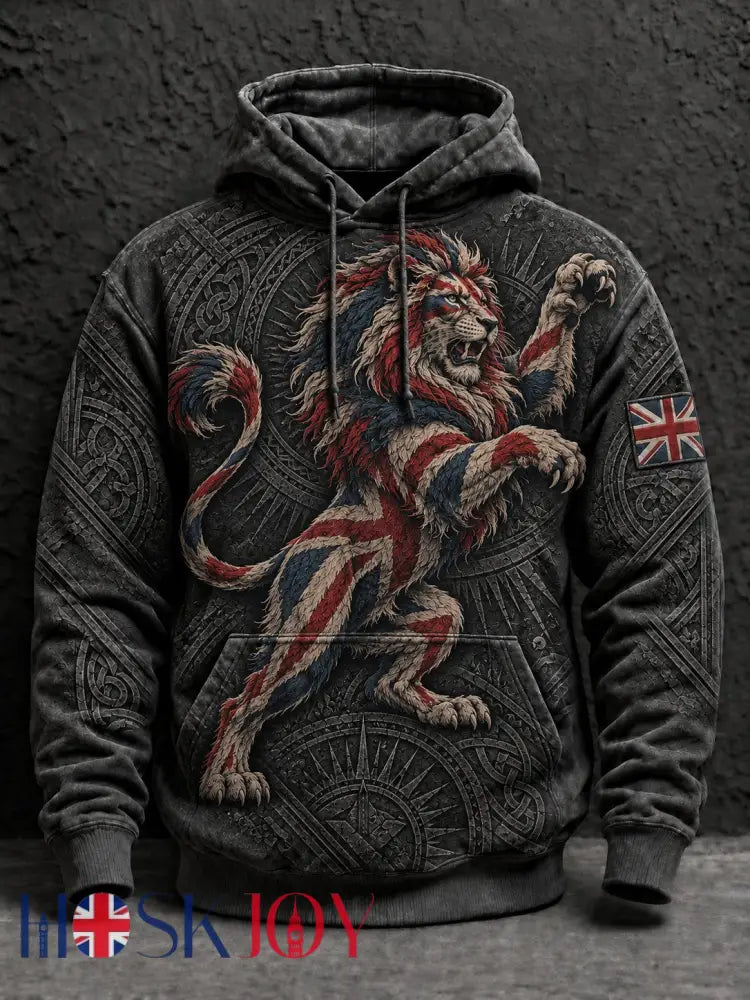 Men’s British Lion Printed Hoodie - Black / S