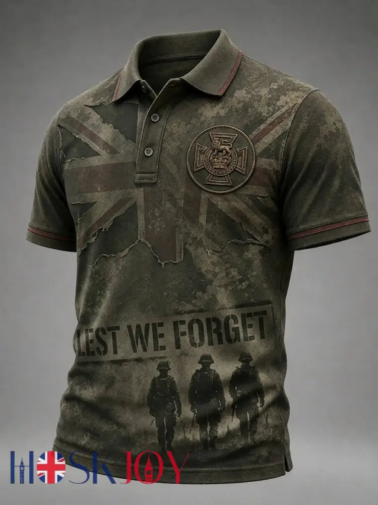 Men’s British veteran print polo t-shirt - Green / S