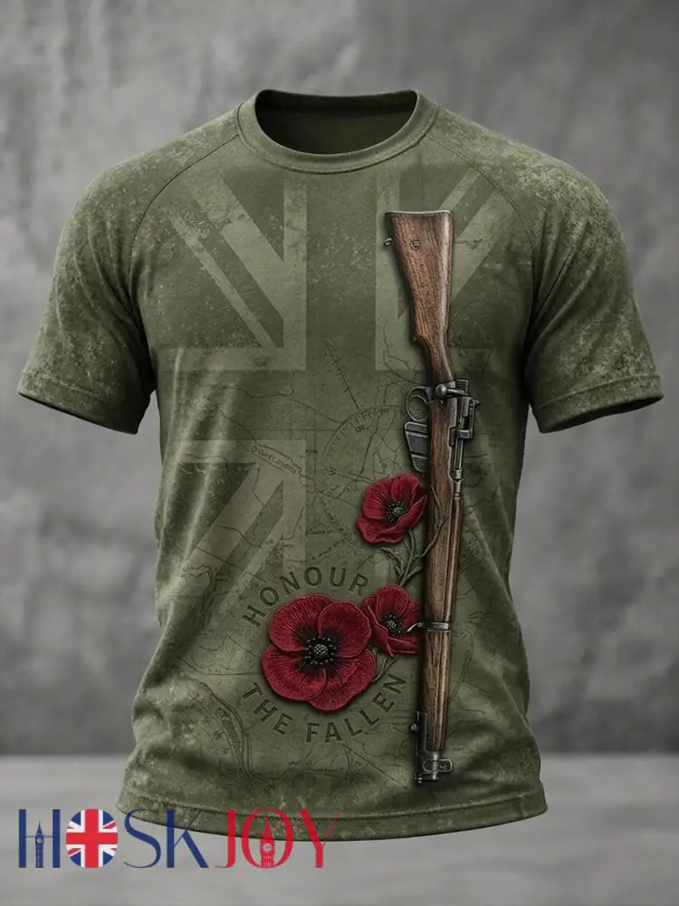 Men’s British veteran print short sleeve t-shirt - Green / S
