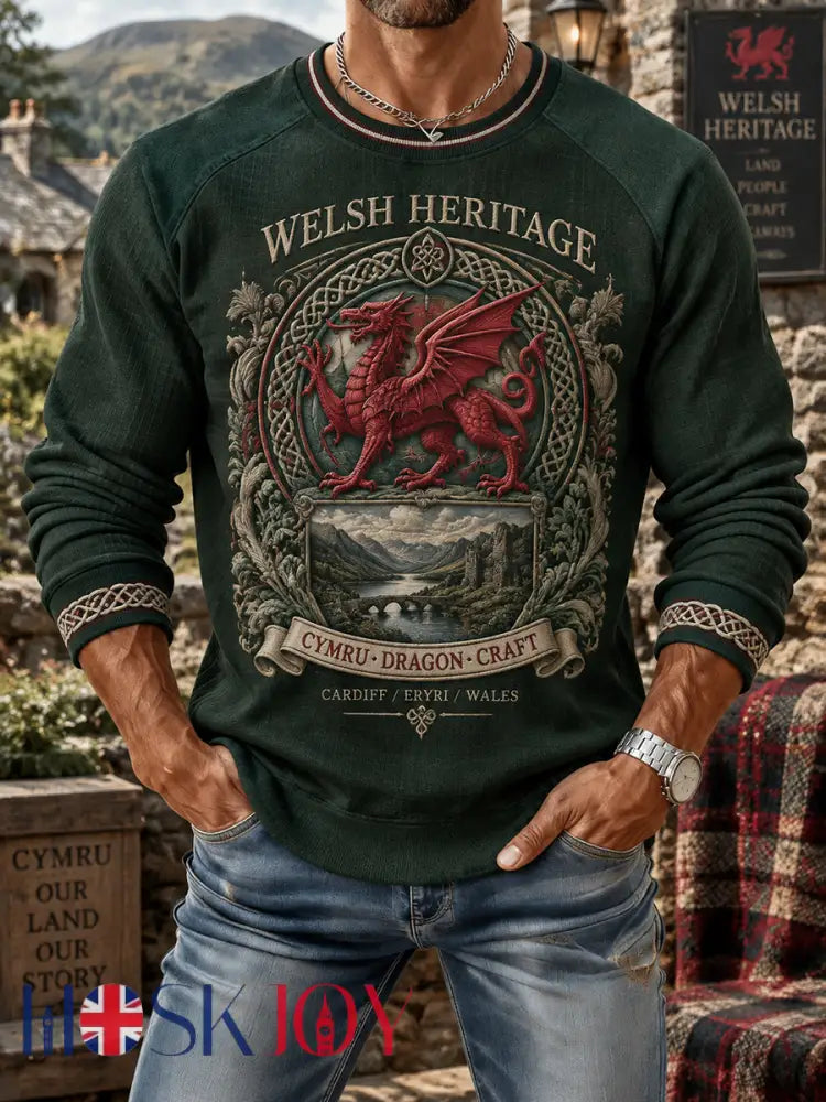 Men’s Crew-Neck Vintage Britsh Wales Printed Hoodie - A / S