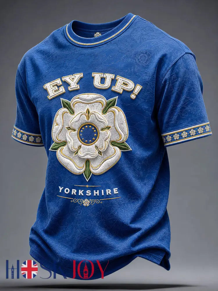 Men’s England Yorkshire Day White Roses Art Printed T-shirt - Blue / S