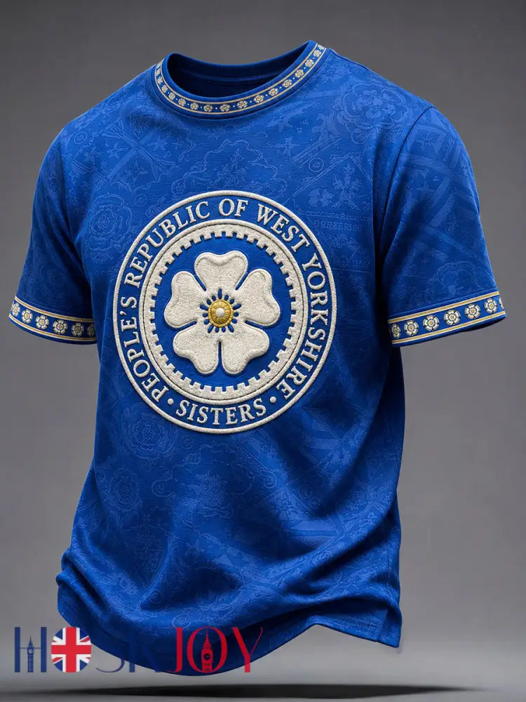 Men’s England Yorkshire Day White Roses Art Printed T-shirt - Blue / S