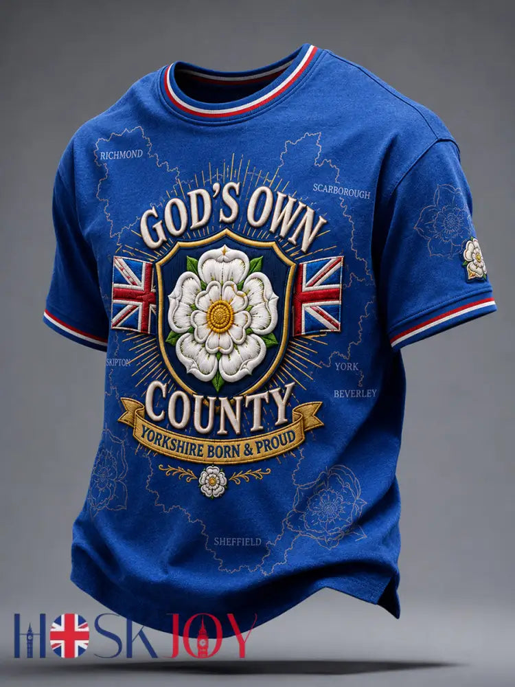 Men’s England Yorkshire Day White Roses Art Printed T-shirt - Blue / S