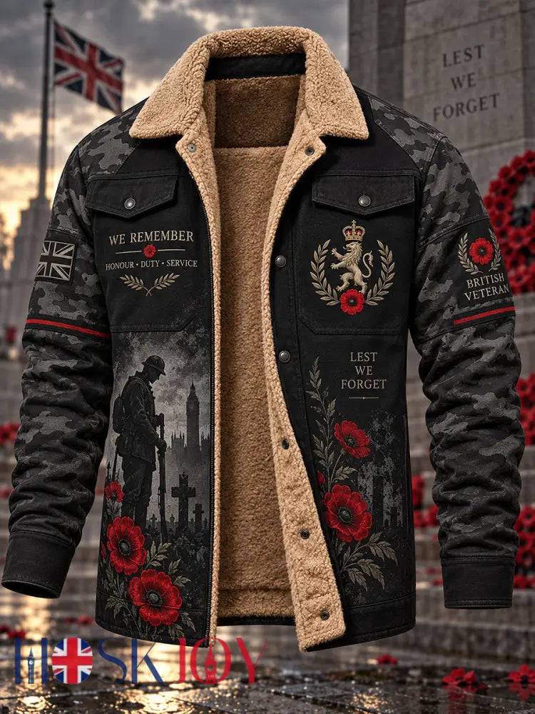 Men’s Fleece-Lined Jacket With Remembrance Day-Themed Print - A / S
