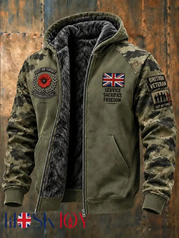 Men’s Lest We Forget Print Composite Fleece Jacket - Army Green / S