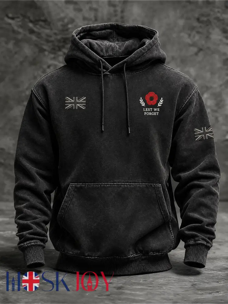 Men’s Lest We Forget Print Oversized Drop-Shoulder Hoodie With Pockets - Black / S