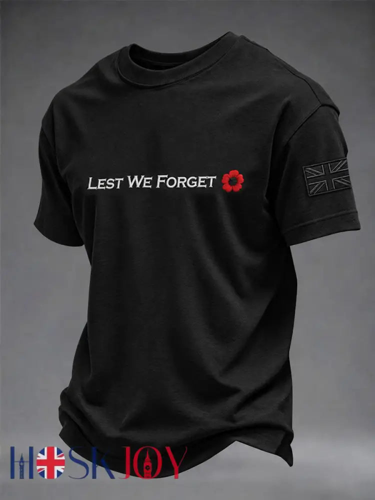 Men’s Lest We Forget Print Short Sleeves T-shirt - Black / S