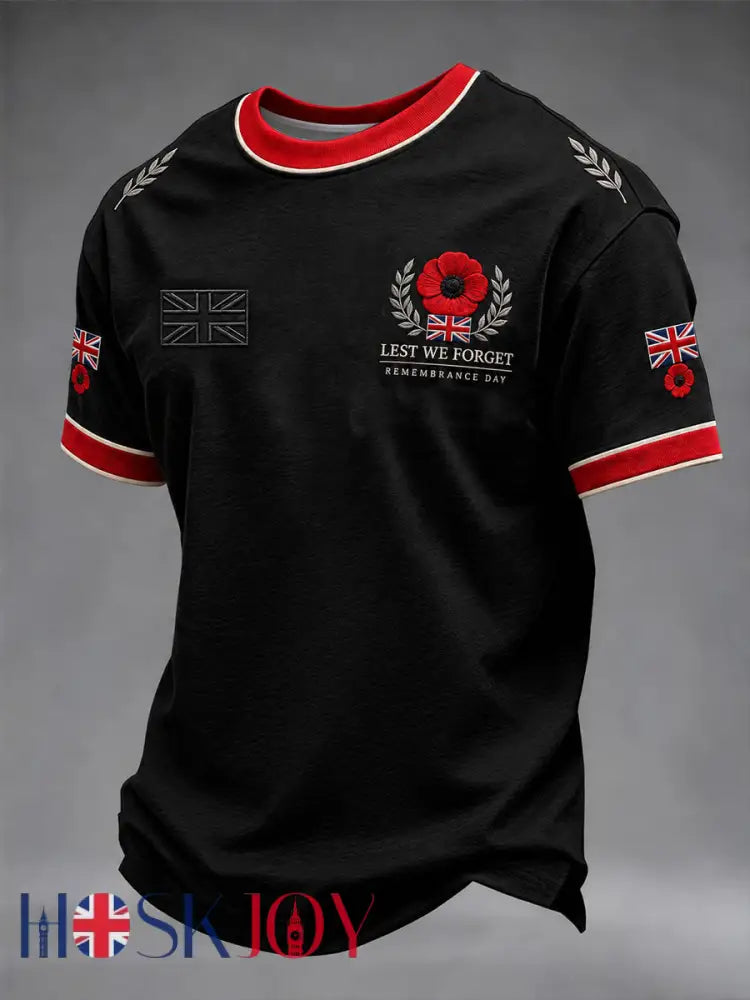 Men’s Lest We Forget Print Short Sleeves T-shirt - Black / S