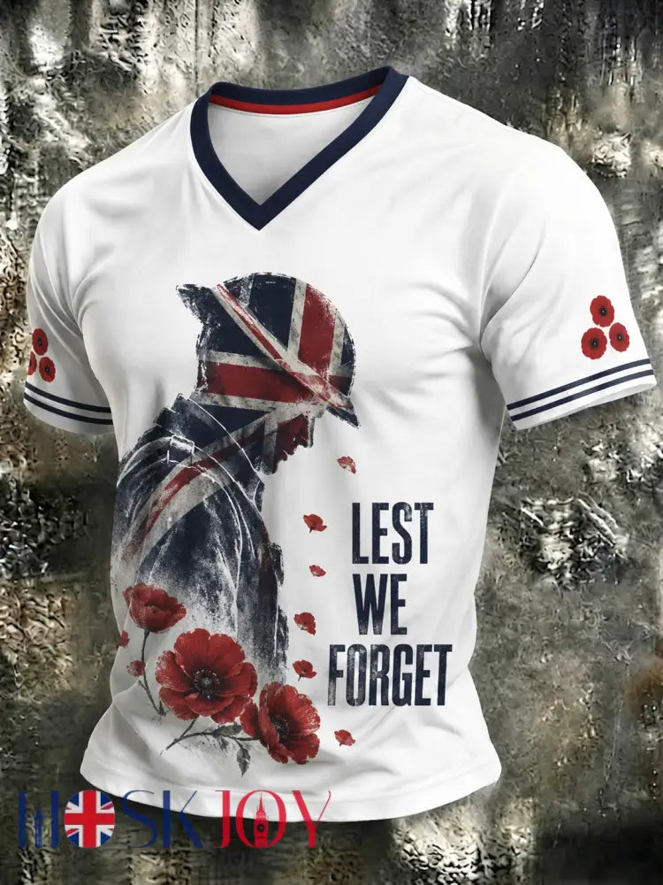 Men’s Lest We Forget Printed V-neck T-shirt - White / S