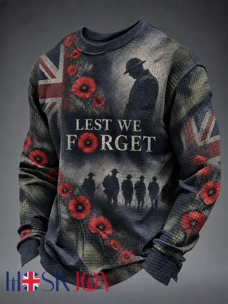 Men’s Lest We Forget Printed Waffle Long Sleeve T-Shirt - As picture / S