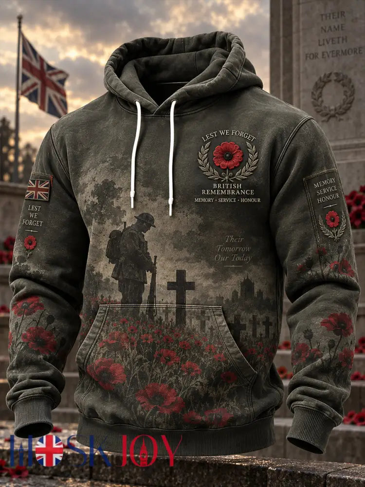 Men’s Long-Sleeve Hoodie With Remembrance Day Veteran Commemorative Print - A / S