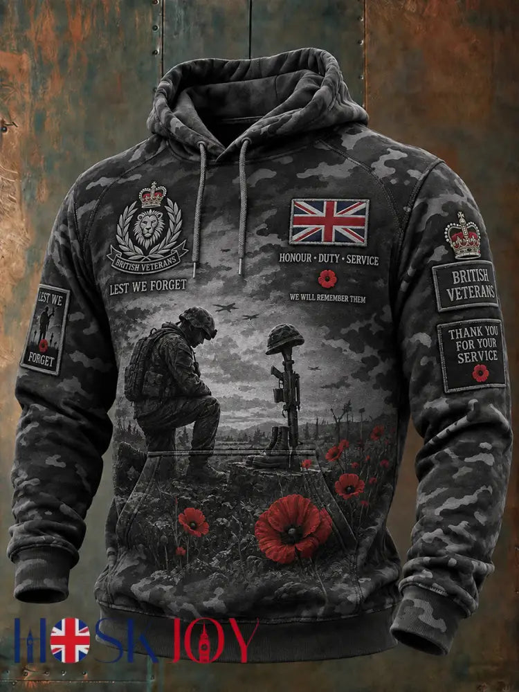 Men’s Long-Sleeve Hoodie With Remembrance Day Veteran Commemorative Print - A / S