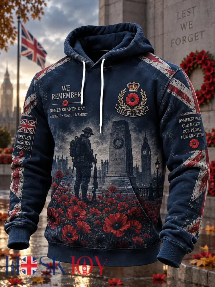 Men’s Long-Sleeve Hoodie With Remembrance Day Veteran Commemorative Print - A / S