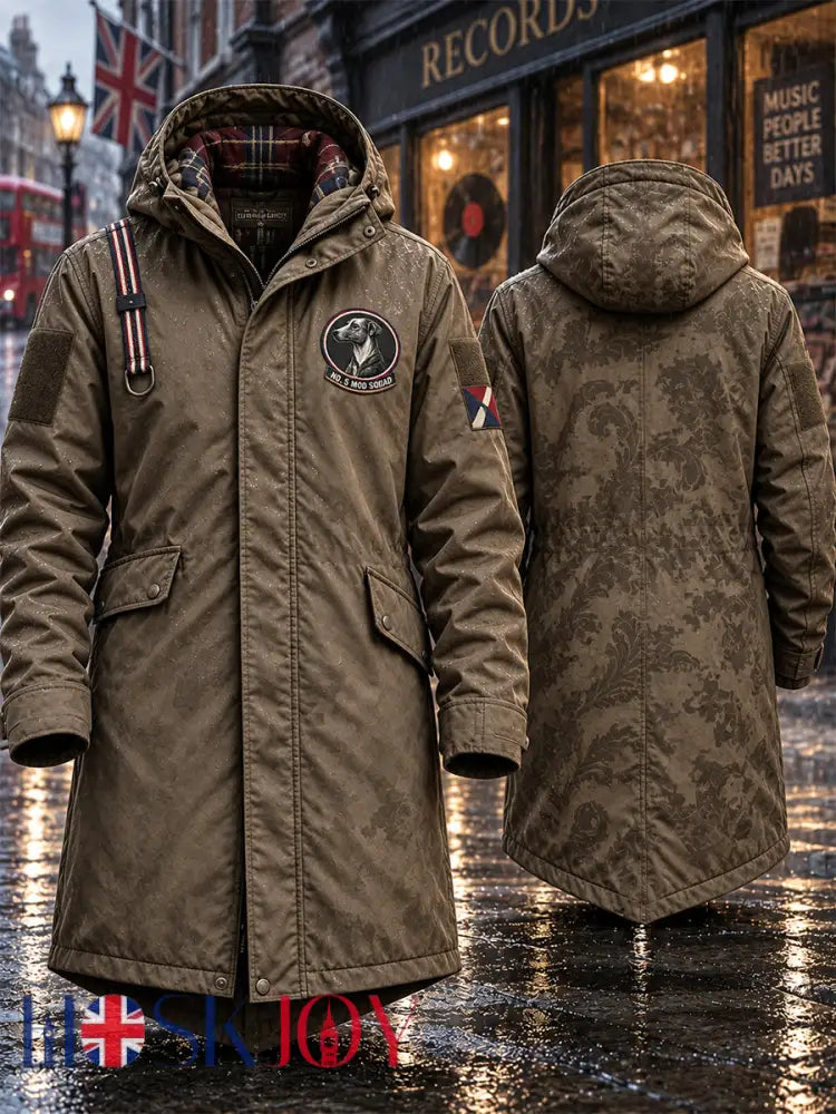 Men’s Mods Culture UK Music Lover Business Style Printed Long Coat - Brown / S