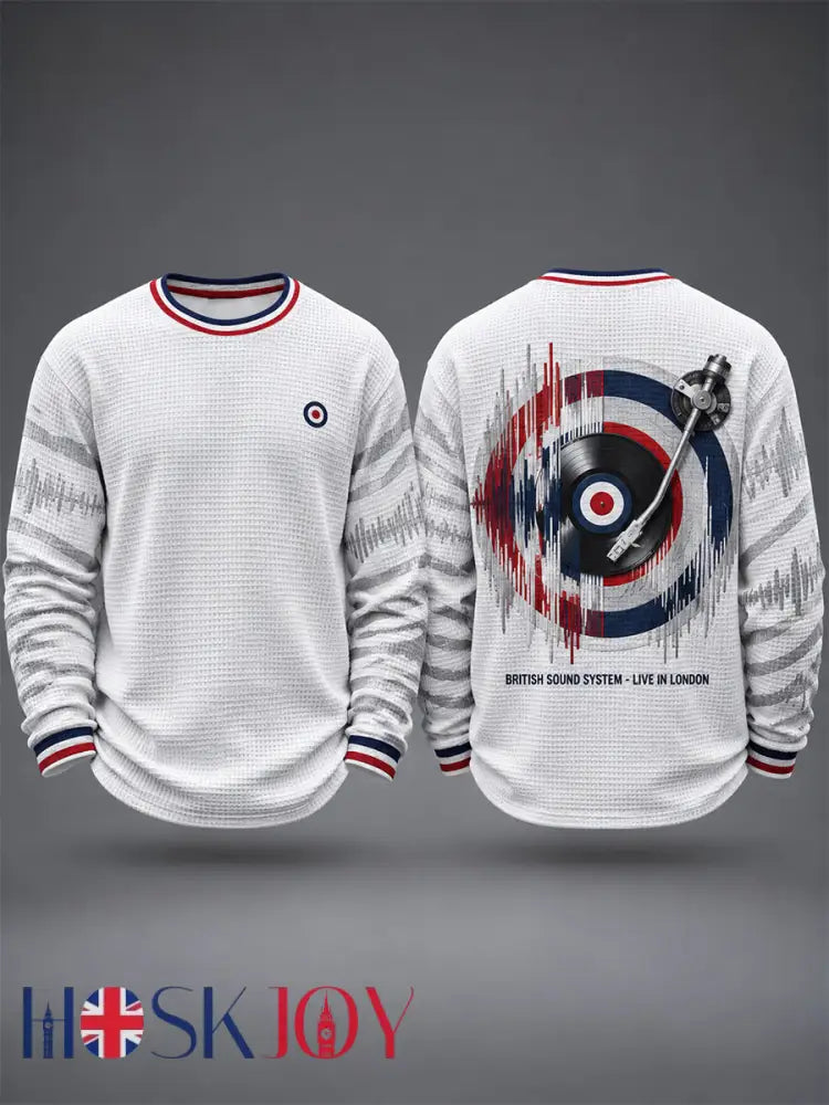 Men’s Mods Culture UK Music Lover Business Style Printed Waffle Long Sleeve T-Shirt - White / S