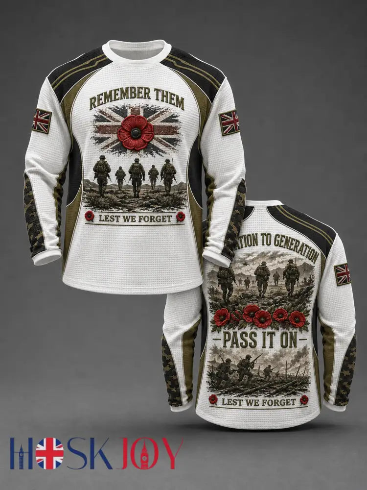 Men’s REMEMBER THEM GENERATION TO GENERATION PASS IT ON LEST WE FORGET Waffle Long Sleeve T-Shirt - White / S