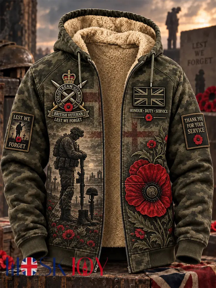 Men’s Remembrance Day Lest We Forget Fleece-Lined Zipper Hoodie - Army Green / S