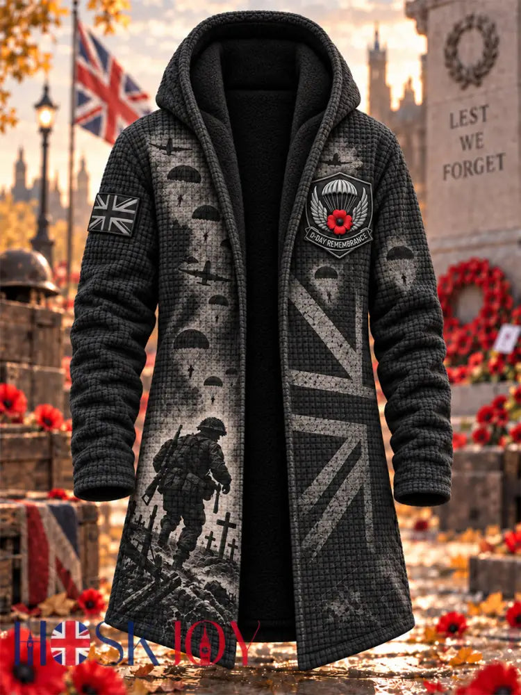 Men’s Remembrance Day Lest We Forget Hooded Cardigan - Black / S
