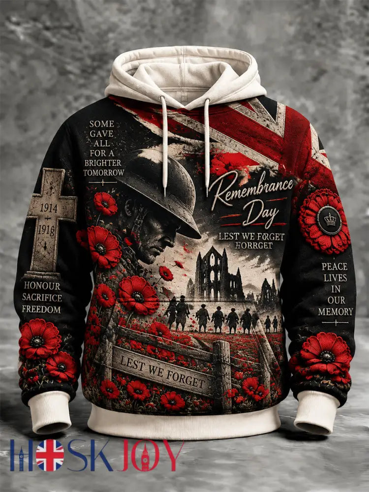 Men’s Remembrance Day Lest We Forget Hooded Sweatshirt - Black / S