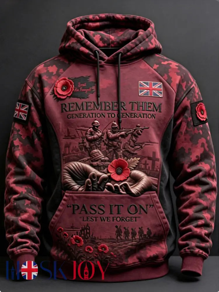Men’s Remembrance Day Lest We Forget Hoodie - Red / S