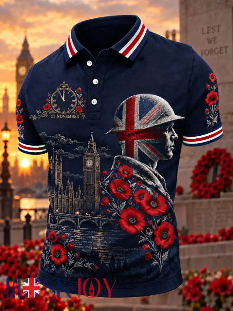 Men’s Remembrance Day Lest We Forget polo shirt - Navy Blue / S