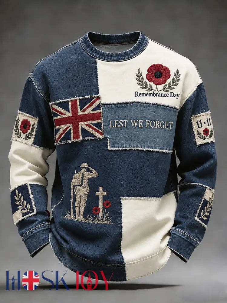 Men’s Remembrance Day Lest We Forget Print Crew Neck Sweatshirt - As picture / S