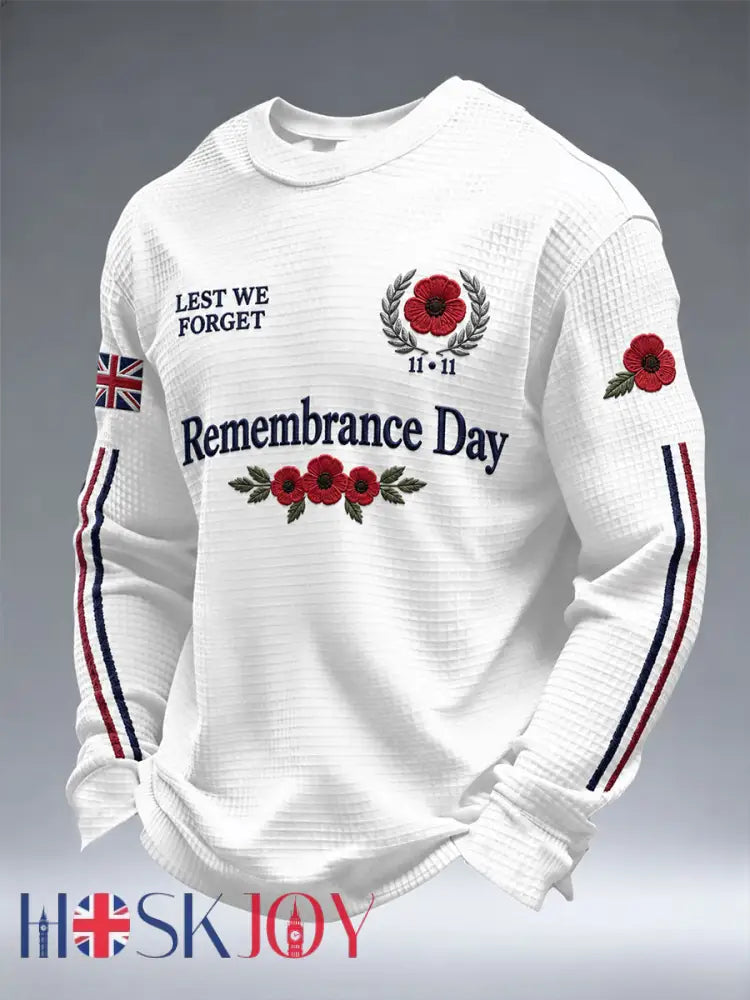 Men’s Remembrance Day Lest We Forget Print Waffle Sweatshirt - White / S