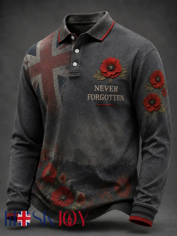 Men’s Remembrance Day Lest We Forget Printed Long Sleeves Shirt - As picture / S