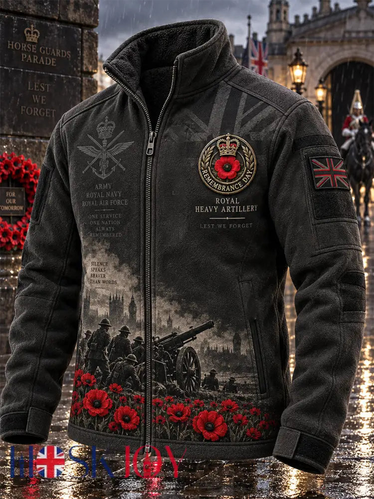 Men’s Remembrance Day Lest We Forget Stand-Up Collar Zipper Jacket - Black / S