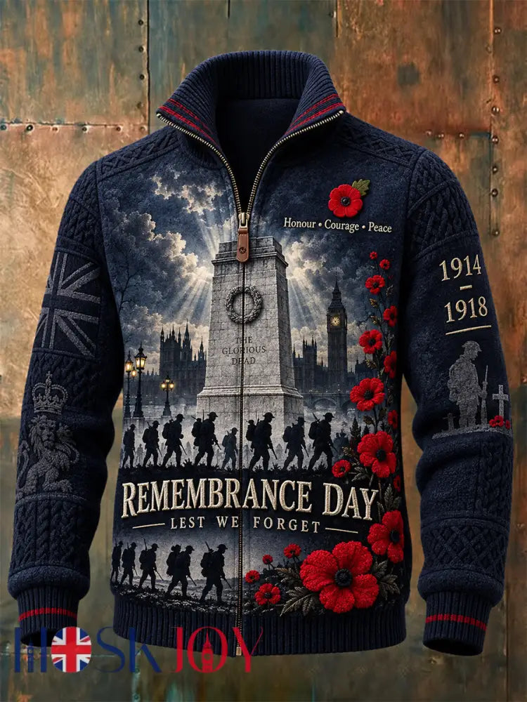 Men’s Remembrance Day Lest We Forget Zipper Jacket - Deep Blue / S