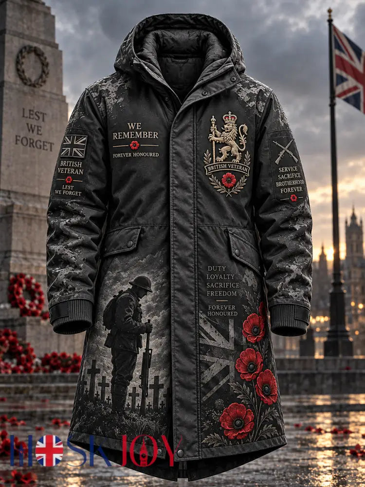 Men’s Remembrance Day Print Longline Hooded Windbreaker - A / S