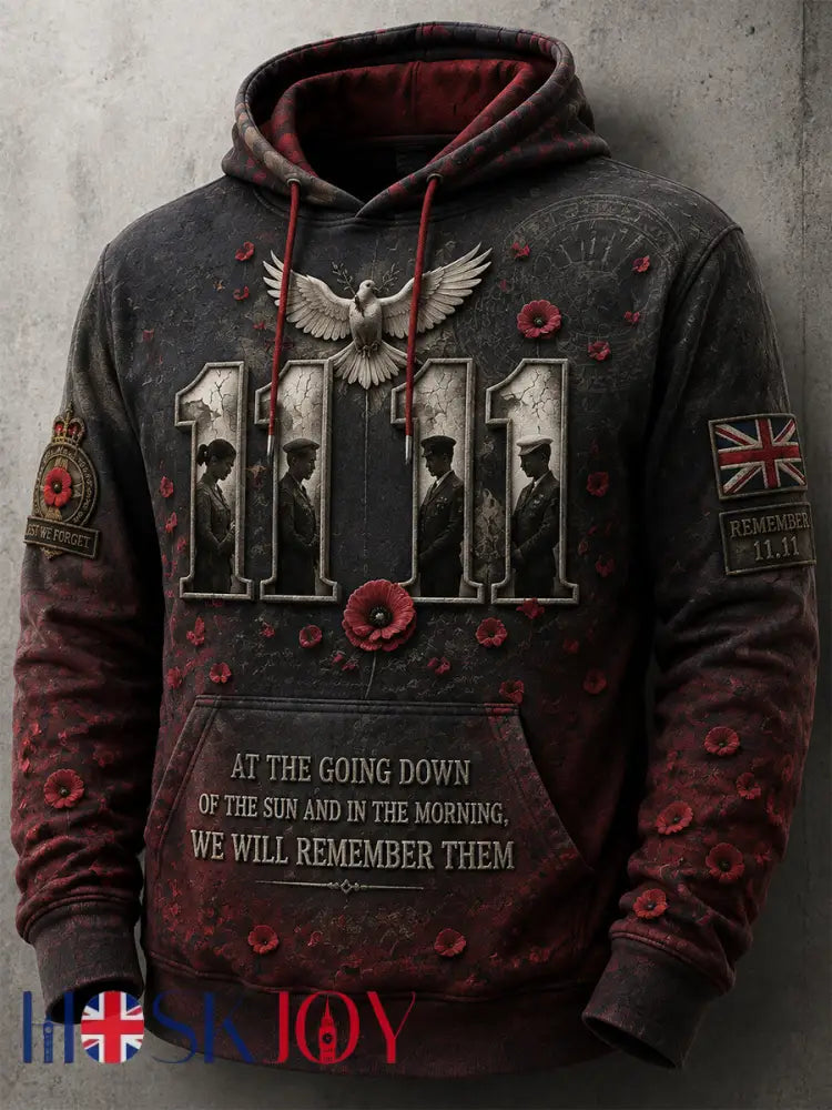 Men’s Remembrance Day Printed Long-Sleeve Hoodie - Gray / S