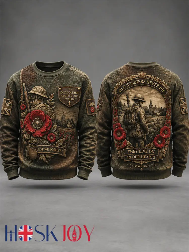 Men’s Remembrance Day THE SOMME 110 YEARS Print Crew-Neck Sweatshirt - Army Green / S