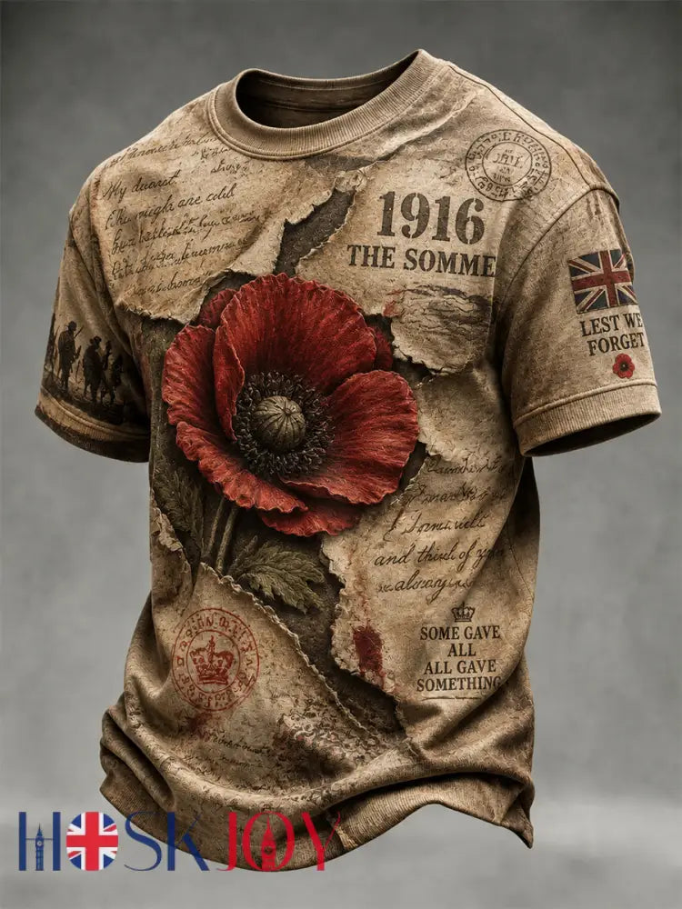 Men’s Remembrance Day THE SOMME 110 YEARS Print Short-Sleeve T-Shirt - Brown / S