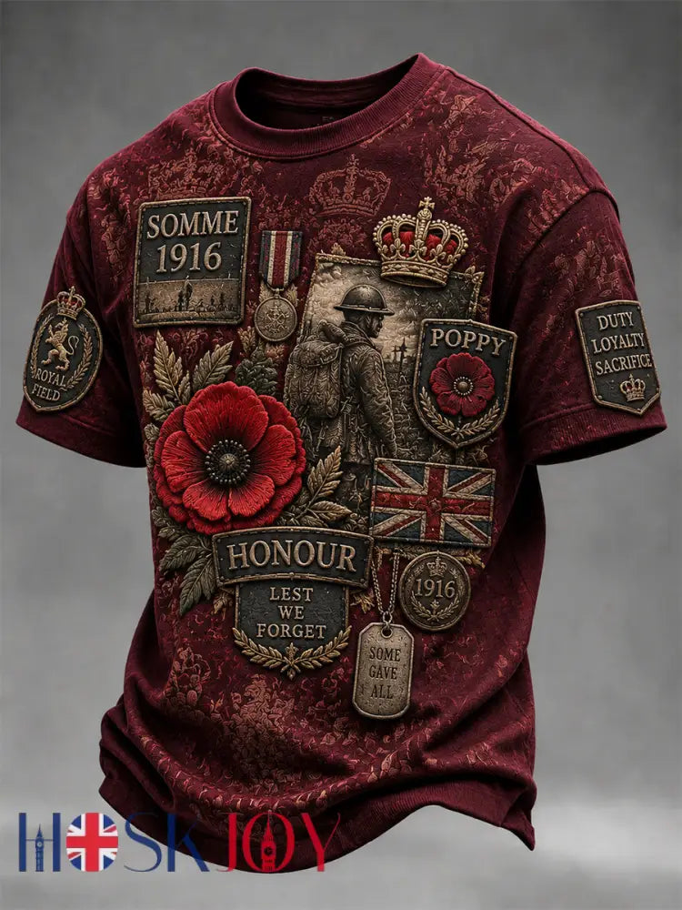 Men’s Remembrance Day THE SOMME 110 YEARS Print Short-Sleeve T-Shirt - Wine Red / S