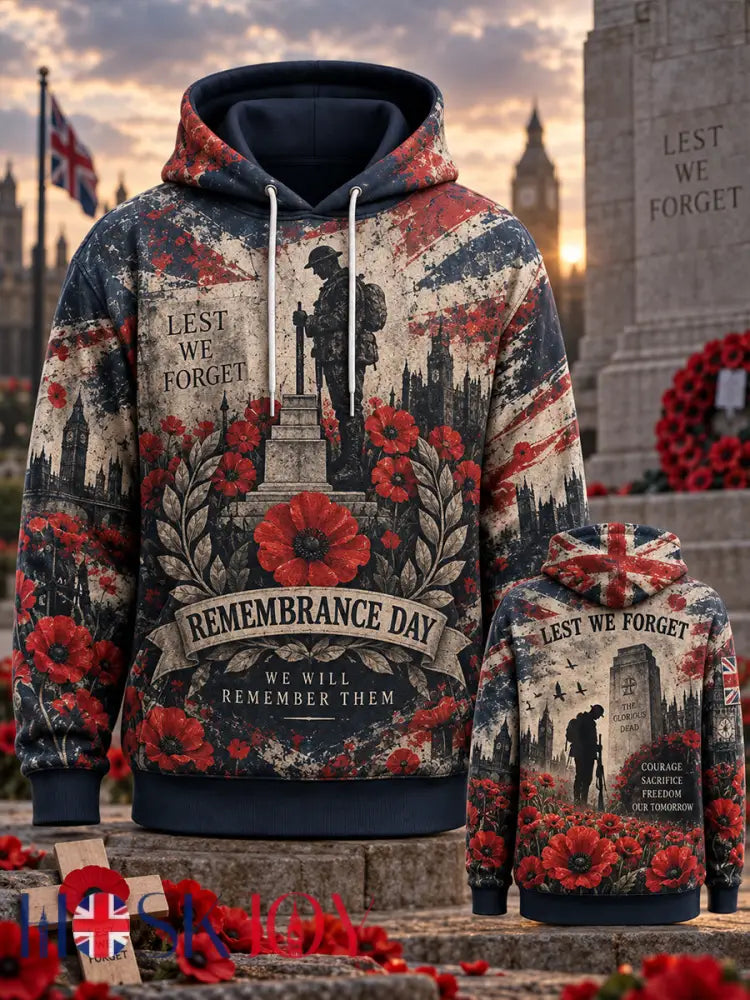 Men’s Remembrance Day Veteran-Themed Graphic Hoodie - A / S