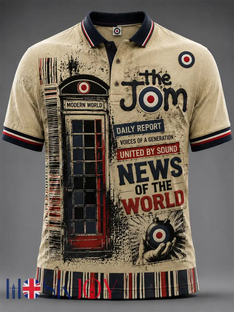 Men’s Retro Punk Music The Modfather Paul Weller Printed Polo Shirt - Apricot / S