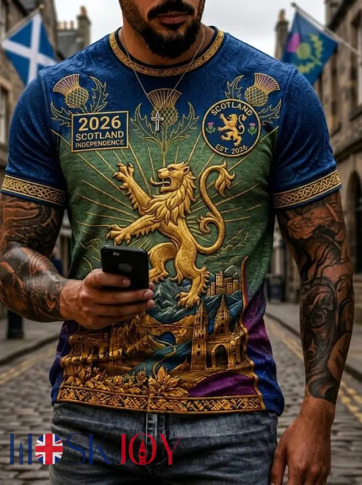 Men’s Retro UK Scotland Football Lover 2026 Print Casual Short-Sleeve T-Shirt - Blue / S
