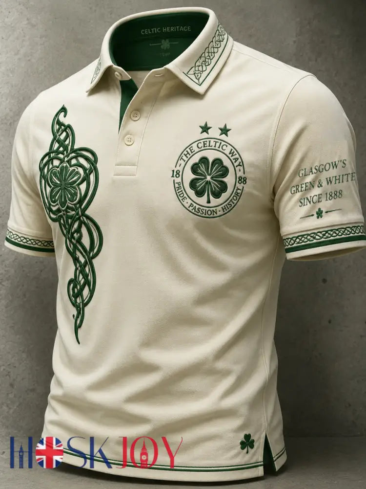Men’s Scotland football Lover Celtic Printed polo shirt - Beige / S